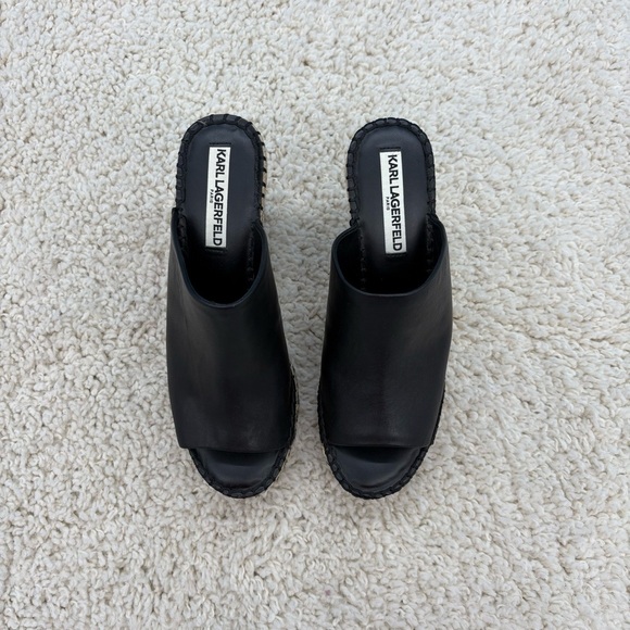Karl Lagerfeld Shoes - Karl Lagerfeld Paris Carina Leather Embossed Wedge Sandals Black Size 7.5M